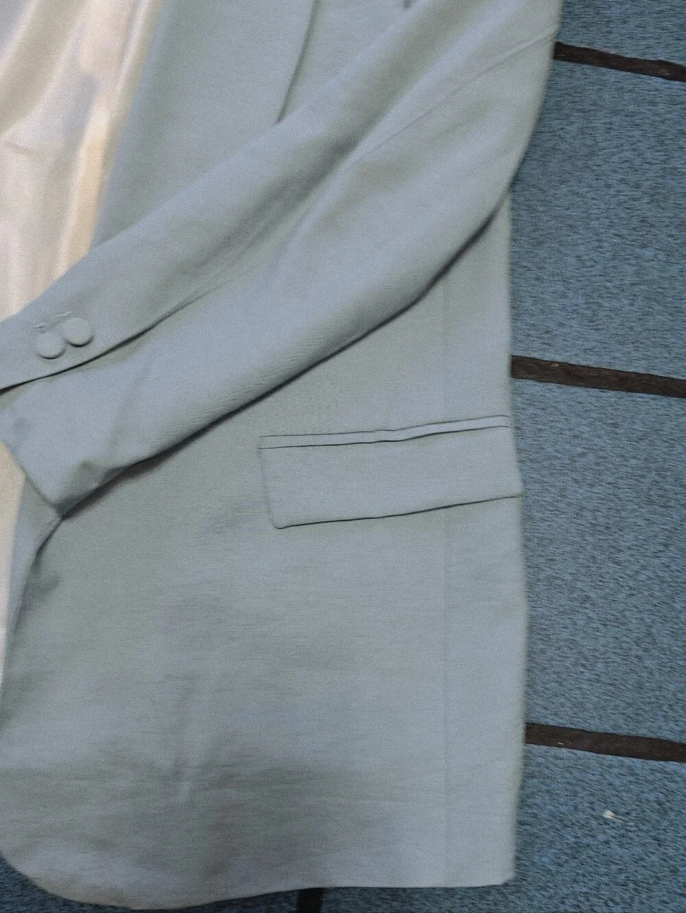 Zara Satin Effect Blazer Open Front Light Baby Blue Pastel Jacket Work  Size M